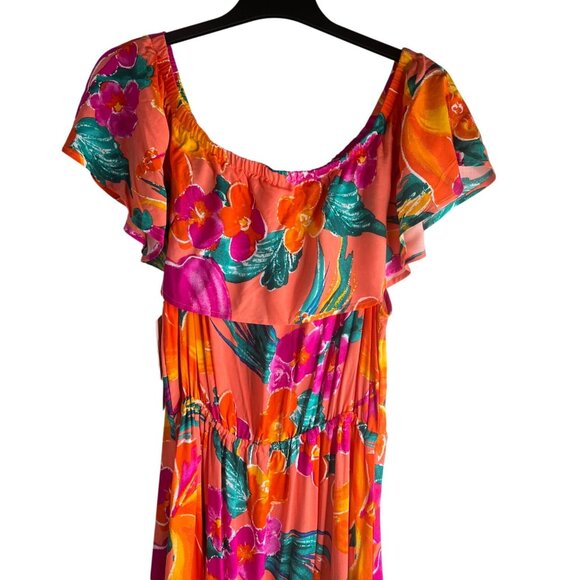 La Blanca Womens Off-The-Shoulder Floral Cover-Up Dress Hot Coral Size Large - Picture 10 of 11